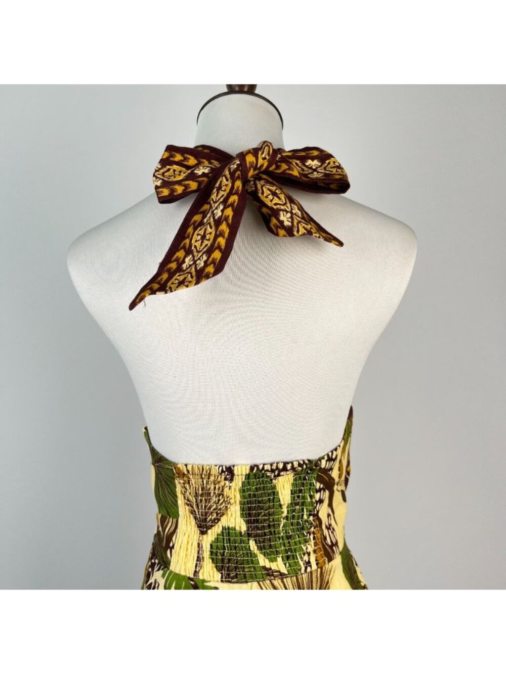 NWT Farm Rio Foliage Sketch Sand Halter Neck Linen Mini Dress Size XS - Picture 6 of 11